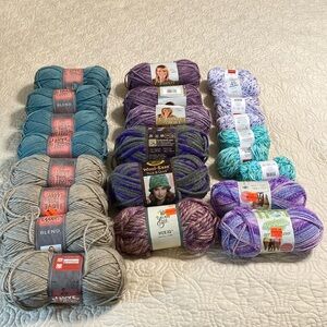 New Yarn 23 skeins - varying weights & fiber. Acrylic, wool & cotton.